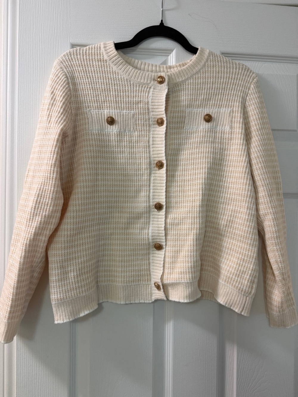 Elegant Cream Button-Up Knit Blazer Jacket